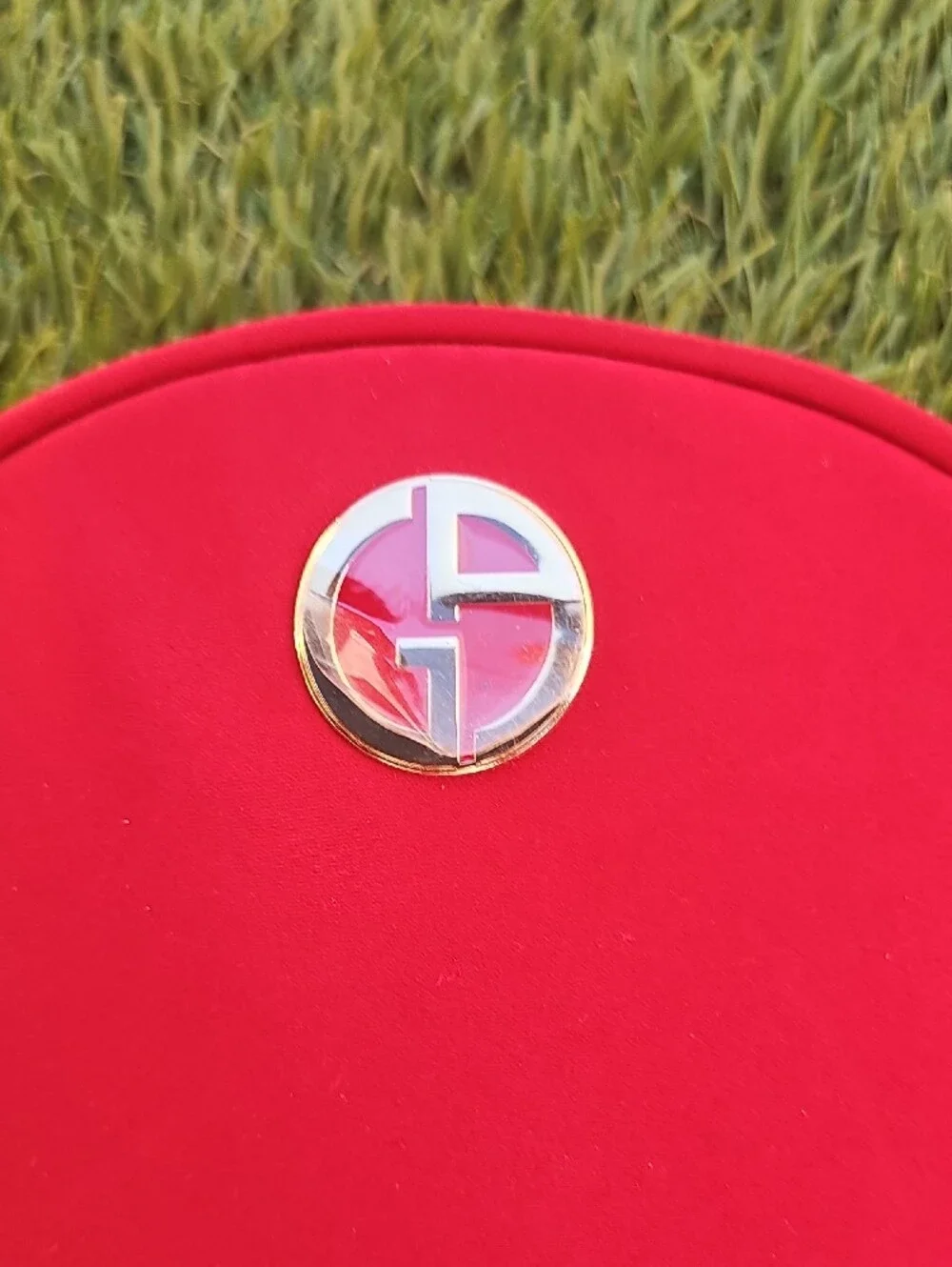 Giorgio Armani Red Round Wristlet Clutch with Gold Logo